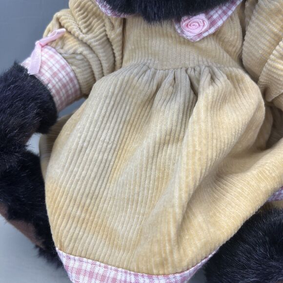 SKM Enterprises Black Teddy Bear Beige Corduroy Dress Plush Stuffed Toy Vintage - Picture 5 of 14